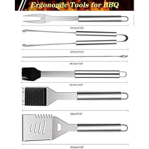 10PCS BBQ Grill Tool Set, GQC Stainless Steel Barbecue Grilling Utensils Kit with Carry Bag, Spatula, Tongs and Fork BBQ Tool Accessories for BBQ Cooking Outdoor Camping