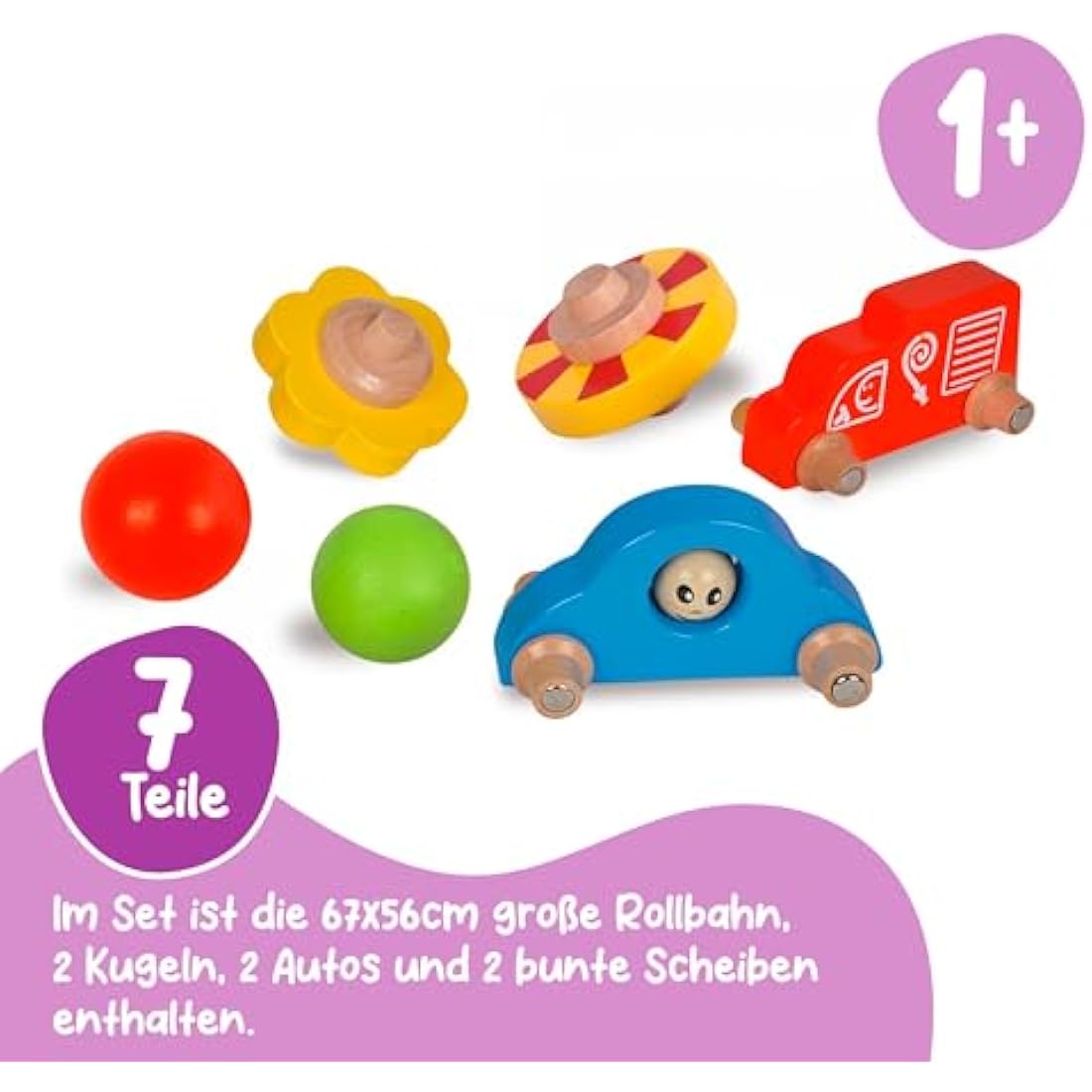 Eichhorn Wooden Marble Run Game | Marble Run for Kids with Colourful Cars and Bright Shapes | Multi-level Play | For Ages 1+