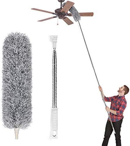 Feather Extendable Telescopic Pole, 100 inches, Microfiber Duster with Washable Bendable Head, for High Ceiling Fans, Blinds, Cobweb, Cars