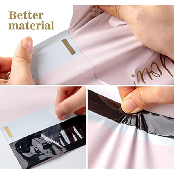 Mailing Bags, 60pcs Rose-Gold Poly Mailers 10x14 Inch(250 x 350mm) with Handle and “Thank You” Self Seal Waterproof Envelope Shipping Bags for Assorted Post Shipping Parcels Package Bags