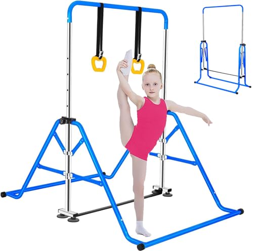FCOUMY Gymnastics Bar for Kids, Junior Training Kip Horizontal Bar Gymnastics Equipment for Home, Adjustable Telescopic Height Folding Horizontal Bar