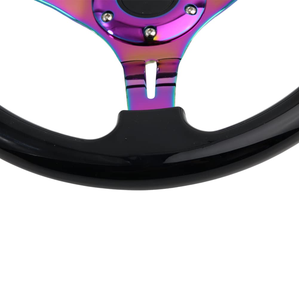 350mm Green Racing Steering Wheel Neo Chrome Spoke Universal 6 Bolts 45mm Deep Dish Classic ABS Wood Steering Wheel with Horn Button