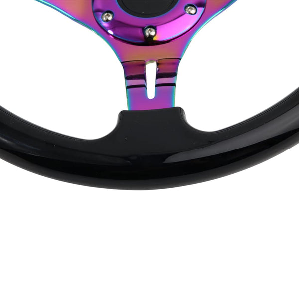 350mm Green Racing Steering Wheel Neo Chrome Spoke Universal 6 Bolts 45mm Deep Dish Classic ABS Wood Steering Wheel with Horn Button