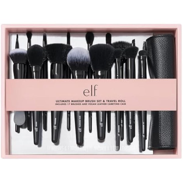 e.l.f. Ultimate Makeup Brush Set & Travel Roll, 17-Piece Brush Kit, Brushes For Eyeshadow, Foundation, Powder, Concealer & more, Vegan & Cruelty-free