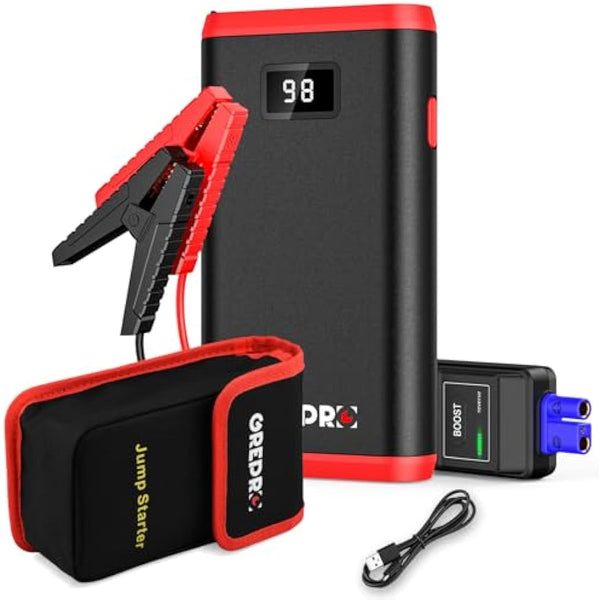 GREPRO Jump Starter Power Pack (up to 6.5L Gas, 4.0L Diesel), Car Battery Booster Jump Starter and Jump Pack for 12V Vehicles, Motorcycle, Battery Booster with LCD Screen and LED Flashlight