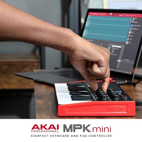 Akai Professional MPK Mini MK3 - 25 Key USB MIDI Keyboard Controller with 8 Backlit Drum Pads, 8 Knobs and Music Production Software and Native Instruments Sound Package (NKS Integration)