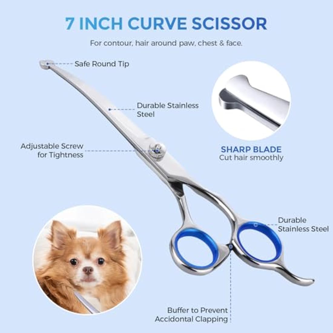 EVERESTA Dog Grooming Scissors with Safety Round Tips, Heavy Duty Titanium Pet Grooming Trimmer Kit, Professional Thinning Shears, Straight Scissors with Comb for Dogs and Cats (Set of 5)