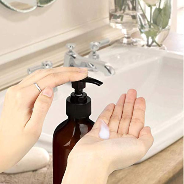 Alledomain 2PCS 500ml/17oz Empty Refillable Plastic Lotion Pump Bottles, Shampoo Body Washing Cream Shower Gel Storage Holder Container Toiletries Liquid Dispenser (Brown & Green)