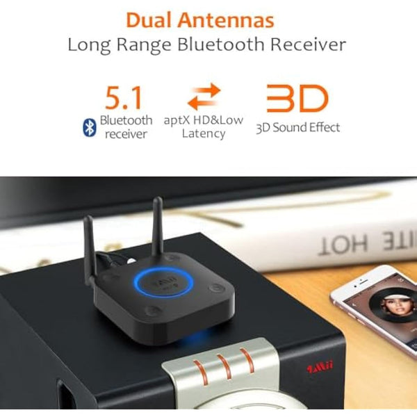 1Mii Long Range Bluetooth 5.1 Receiver with Volume Control, aptX HD Wireless Audio Receiver for HiFi, aptX Low Latency for Old Amp (RCA Digital Optical TOSLINK Coaxial)-B06 Pro