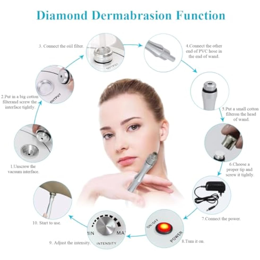 3 in 1 Microdermabrasion Machine, FAZJEUNE Vacuum Microdermabrasion Diamond Black Head Remover Facial Skin Spa Home Massager Skin Peeling Lifting Tighten Wrinkle with Spray Bottle