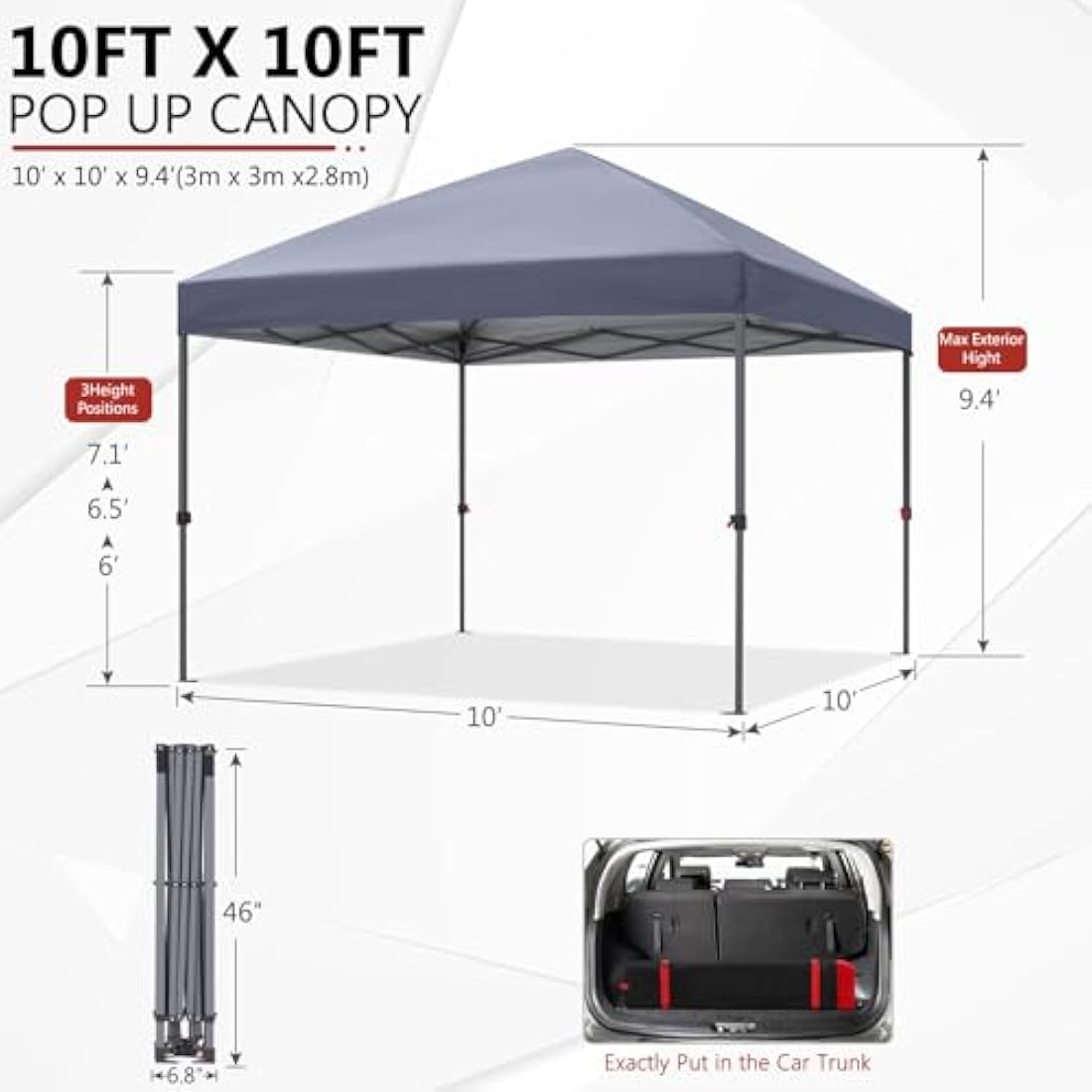ABCCANOPY 3x3M Pop Up Gazebo Commercial Gazebo With Upgraded Roller Bag, 4 Weight Bags, Stakes and Ropes (Grey)