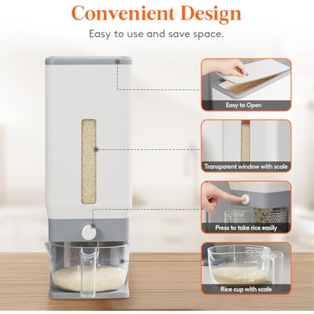 Lifewit Rice Dispenser Container 25 Lbs(11.3kg), Cereal Grain Flour Containers Storage with Measuring Cup, Sealed Moisture Proof Rice Bucket, Dry Food Soybean for Kitchen Pantry Household, BPA-Free