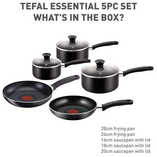 Essential 5 Piece Set (16/18/20CM Saucepan with Glass LID, 20/24CM Fry)