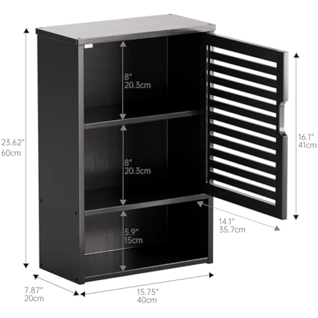 HITNET Bathroom Storage Cabinet Wall Mounted, Hanging Medicine Cabinet with Adjustable Shelf, Over the Toilet Space Saver Organizer, Black Bamboo Kitchen Cupboard, Single Door