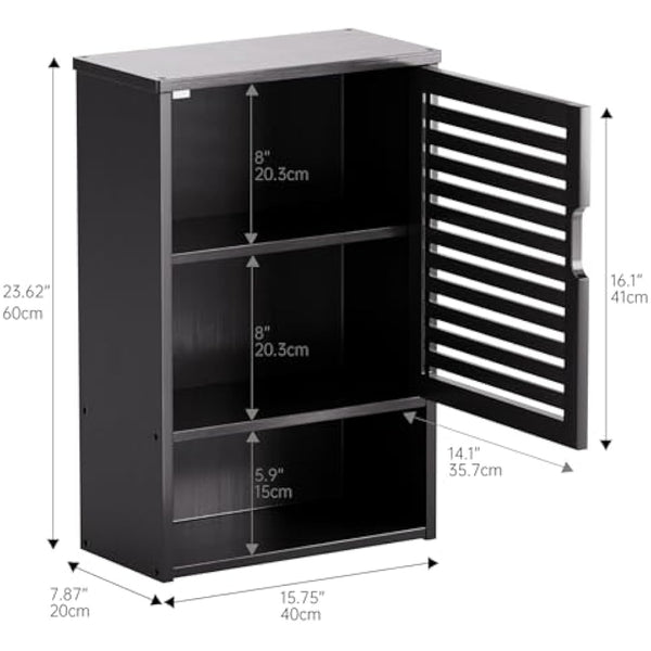 HITNET Bathroom Storage Cabinet Wall Mounted, Hanging Medicine Cabinet with Adjustable Shelf, Over the Toilet Space Saver Organizer, Black Bamboo Kitchen Cupboard, Single Door