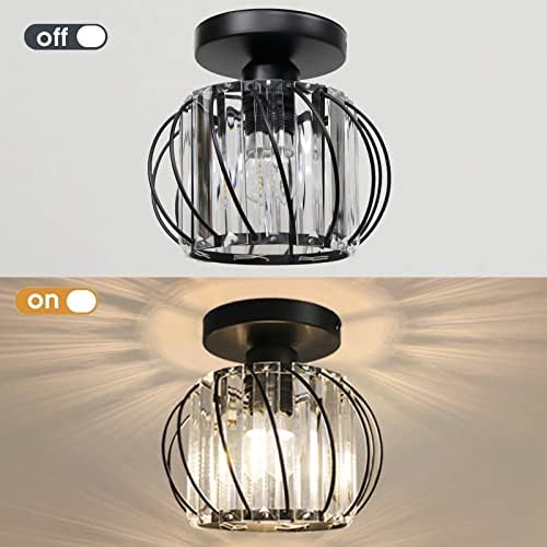 Hudi Fyier Chandelier Crystals Ceiling Lighting Fixtures,2 Pack Small Flush Mount Ceiling Light for Kitchen Hallway Dining Rooms Living Rooms Bar (Black)