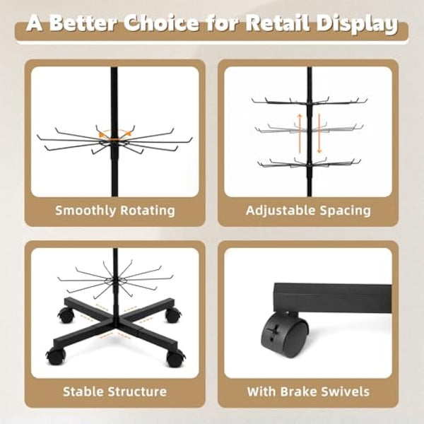 ANBOXIT Retail Display Rack, Rotating Display Rack for Jewelry Vendor Events & Stores, 7 Tier Movable and Adjustable 1 PCS - Black