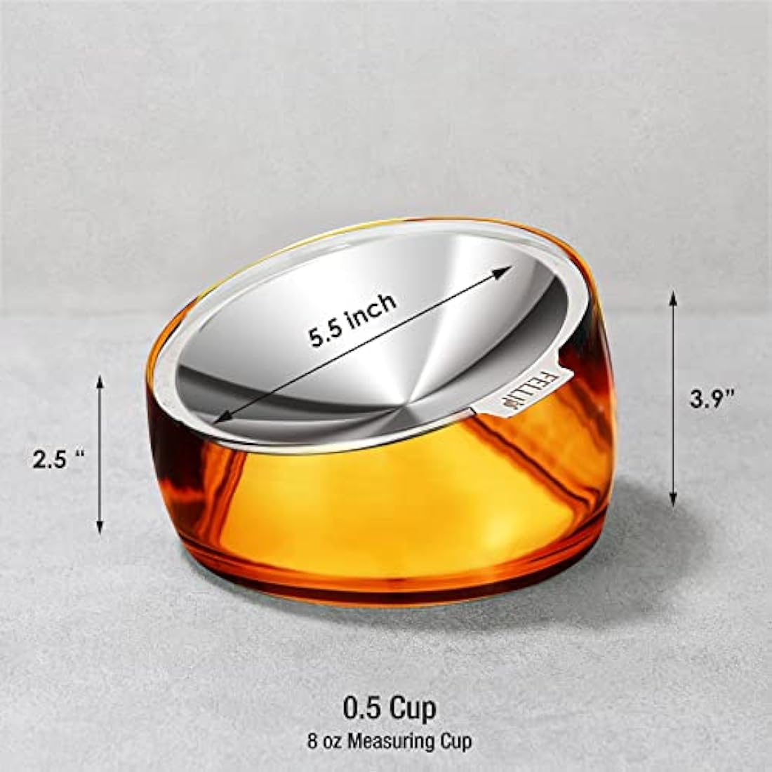 Felli Pet Whisker Stress Friendly Raised Angled Cat Wet Food Bowl Stainless Steel Shallow Dish Tilted, Anti Vomit, Slanted Feeding Plate Metal Elevated Acrylic Flat Faced Dog (0.5 Cups, Gold)