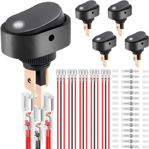 DAOKAI LED Lighted Rocker Switch 12V 30A SPST 3 Pin ON Off Toggle Switch Illuminated Red Lighted Oval Shaped Switch for Automotive Truck RV Boats - 5pcs