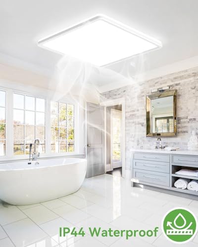 zemty 36W 4200LM 41CM LED Ceiling Light, 3000K/4500K/6500K Bathroom Lights Waterproof, Square Flush Modern Ceiling Lighting for Kitchen Bedroom Living Room Office