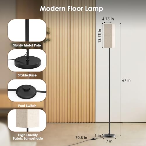 Homuserr Floor Lamp, Floor Lamp for Living Room 3 Color Temperatures, Foot Switch Control 9W LED Modern Standing Lamp with Lampshade, Floor Reading