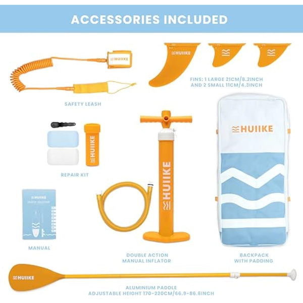 HUIIKE Stand Up Paddle Board for Adults with Accessories Included, Oar, Fins, Pump. Inflatable Sup Board Great Stability and Resistance. 10’ x 33" x 5.9", Maximum Load 286 lb