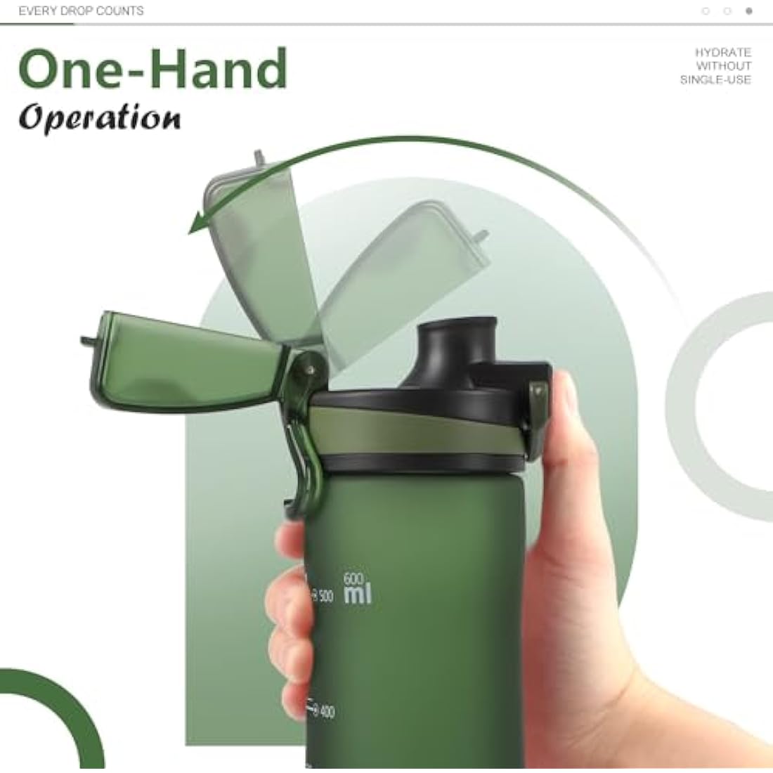 Opard Sports Water Bottle, 500ml / 600ml BPA Free Non-Toxic Tritan Plastic Drinking Bottle with Leak Proof Flip Top Lid for Gym, Outdoor, School, Work