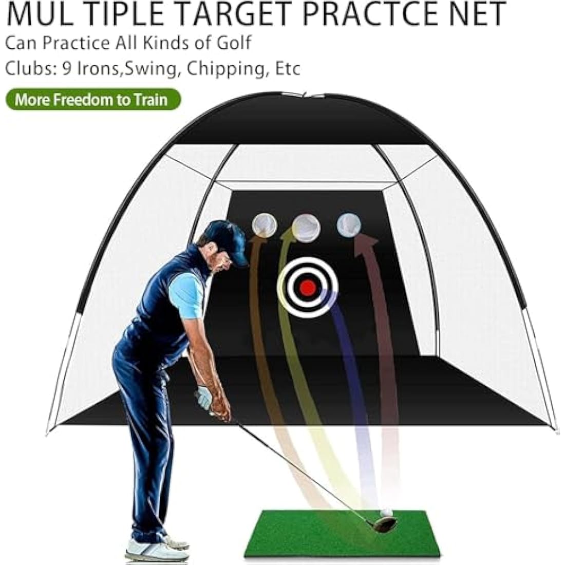 Golf Practice Net 10×7×6 ft (3×2.1×1.8 m) with Tri-Turf Mat – Indoor & Outdoor Golf Hitting Net for Backyard Driving, Chipping, Swing Training – Includes Target, Balls, Tee & Carry Bag