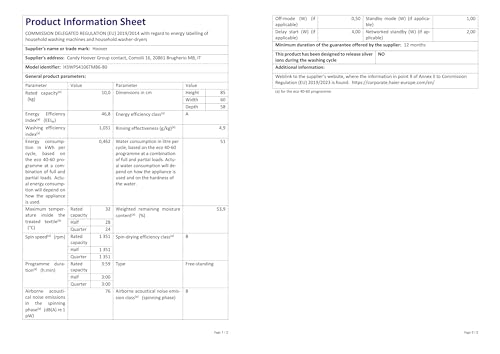 Hoover H-WASH 350 9kg Freestanding Washing Machine, 1400 RPM, A Rated, ECO-Power Inverter Motor, hOn App, 60 Programmes, Eco Doser, Power Care System, Graphite, 60x54x85 cm - H3WPS496TAMBR680