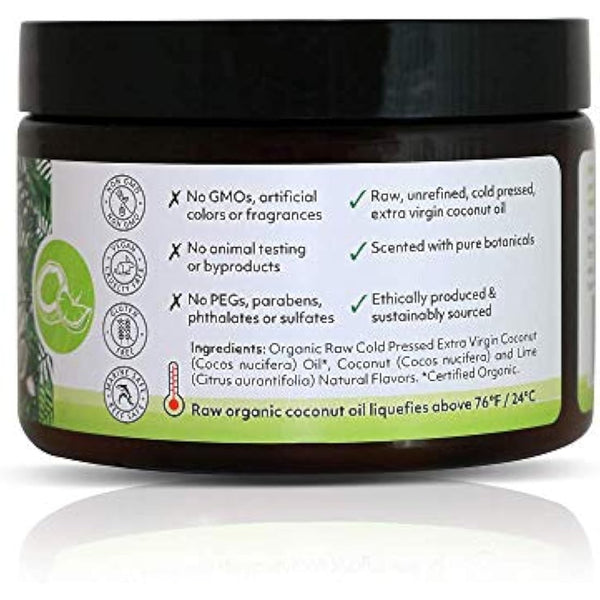 Organic Fiji Raw Cold Pressed Coconut Oil for Hair, Skin, Face & Body | Relaxing Massage Oil | Coconut Lime,12 oz for Women Men & Baby