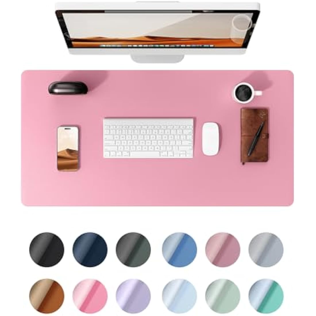 YSAGi Leather Desk Mat, Large Mouse Mat, Non-Slip Desk Pad, Waterproof PU Leather Table Protector Writing Pad for Office and Home (90 x 43 cm, Pink)