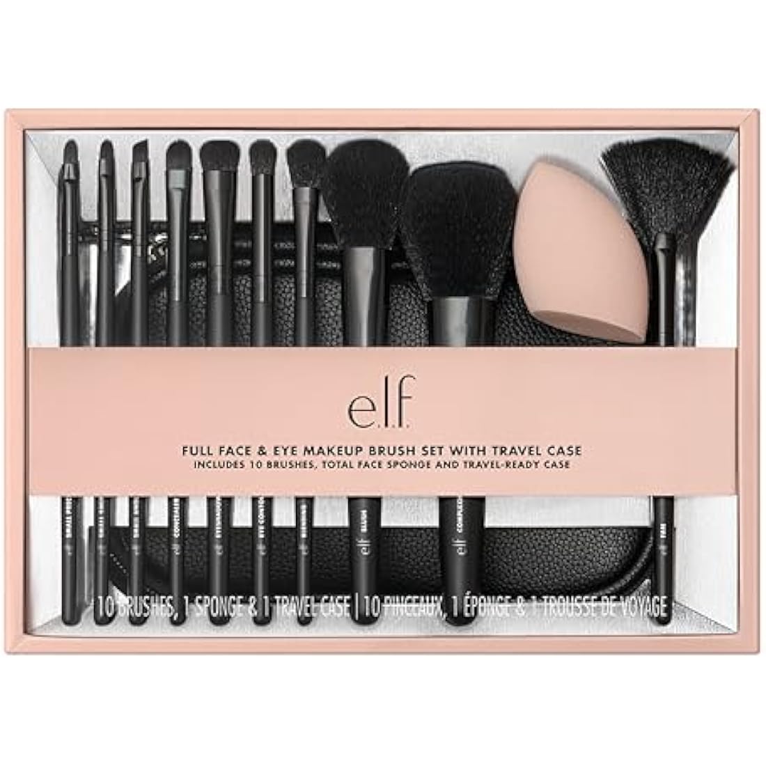 e.l.f. Full Face & Eye Make-up Brush Set with Travel Case, 11 Face & Eye Brushes for Creating a Full Face Make-up Look, Vegan & Cruelty-Free
