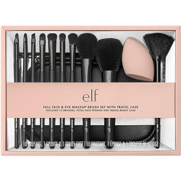 e.l.f. Full Face & Eye Make-up Brush Set with Travel Case, 11 Face & Eye Brushes for Creating a Full Face Make-up Look, Vegan & Cruelty-Free
