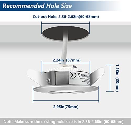 Allesgute 6X 5W LED Downlights for Ceiling Round IP44 Bathroom Down Light Ultra Slim Brushed Chrome LED Spotlights Warm White 240V, Cutout Ø60-68mm