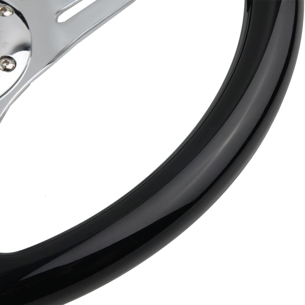 350mm Green Racing Steering Wheel Neo Chrome Spoke Universal 6 Bolts 45mm Deep Dish Classic ABS Wood Steering Wheel with Horn Button