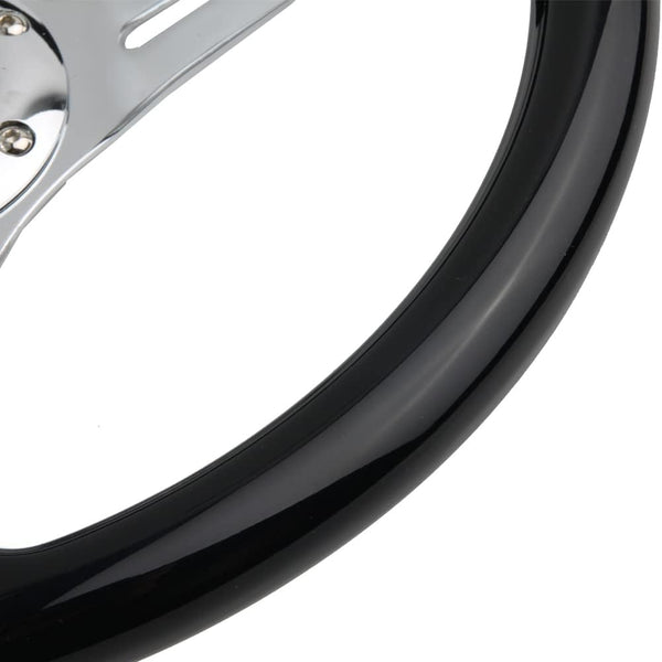 350mm Green Racing Steering Wheel Neo Chrome Spoke Universal 6 Bolts 45mm Deep Dish Classic ABS Wood Steering Wheel with Horn Button