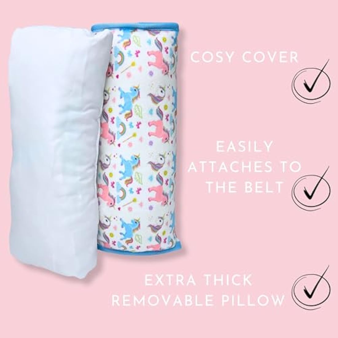 HECKBO magic unicorn car seatbelt pillow for children - machine washable - girl boy kids children soft car seat belt cover sleeping pillows protection car travel pillow cushion vacation