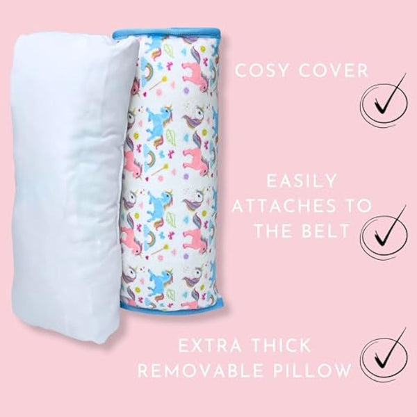 HECKBO magic unicorn car seatbelt pillow for children - machine washable - girl boy kids children soft car seat belt cover sleeping pillows protection car travel pillow cushion vacation