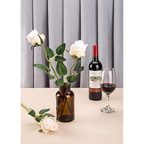 Flojery 10pcs Artificial Rose Flowers Long Stem Fake Silk Roses for DIY Wedding Bouquet Table Centerpiece Home Decor (White)