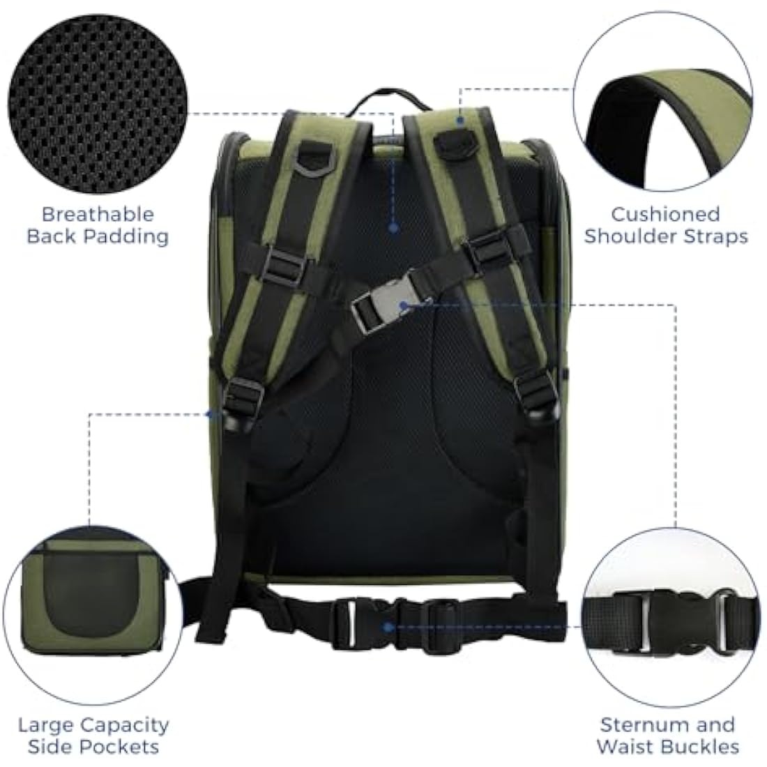 Apollo Walker Cat Carrier and Dog Carrier, for Large and Small Cat Pets (2-15 kg), Breathable Mesh Pet Carrier, Ideal for Hiking, Travel, and Outdoor Activities (Green)