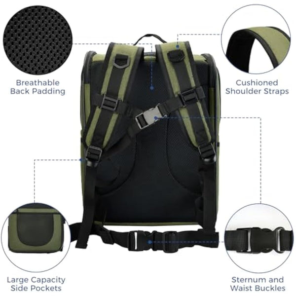 Apollo Walker Cat Carrier and Dog Carrier, for Large and Small Cat Pets (2-15 kg), Breathable Mesh Pet Carrier, Ideal for Hiking, Travel, and Outdoor Activities (Green)