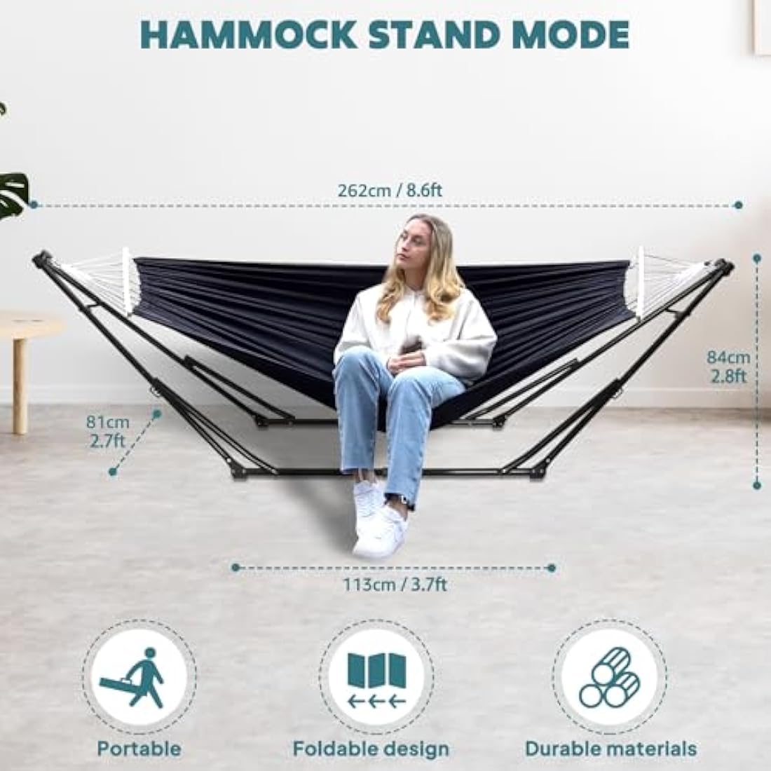 Anyoo Hammock & Hanging Chair with Foldable Stand, Dual Use Portable Hammock Stand Set for Indoor, Outdoor Hammocks