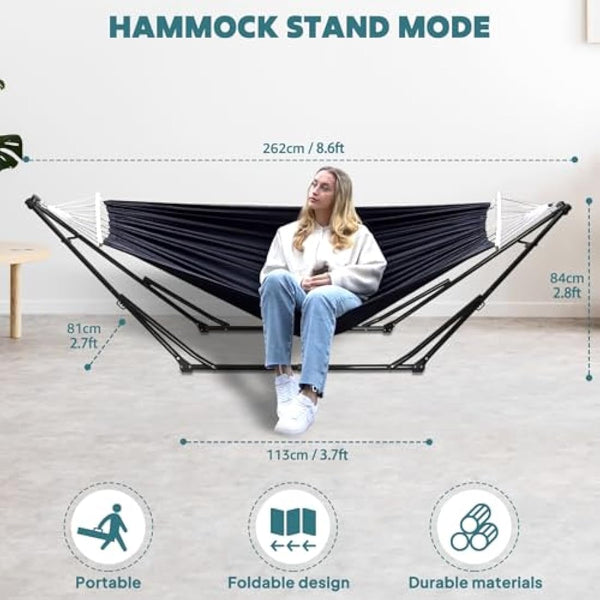 Anyoo Hammock & Hanging Chair with Foldable Stand, Dual Use Portable Hammock Stand Set for Indoor, Outdoor Hammocks