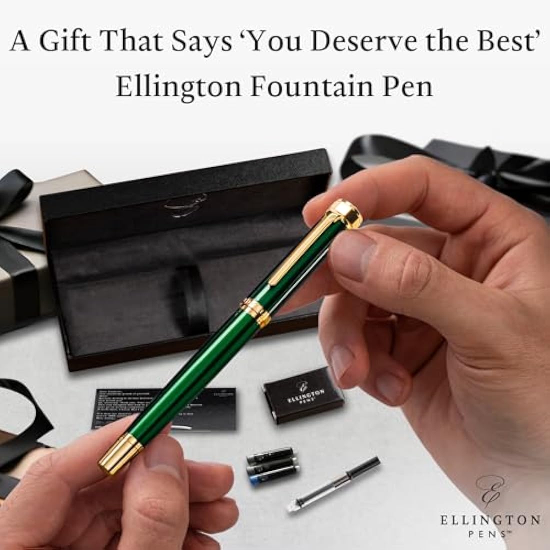 Ellington Pens Luxury Fountain Pen Set- Fountain Pens for Writing - Smooth Nib - Includes Refillable Ink Converter, 3 Ink Cartridges [2 Black & 1 Blue], Gift Box - Elegant Calligraphy