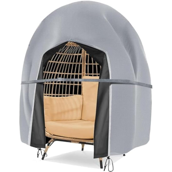 Double Egg Chair Cover Waterproof Heavy Duty Outdoor Hanging Chair Covers 420D Oxford Fabric Swing Chair Cover with Drawstrings Cocoon Egg Chair Protector Grey 230x200cm