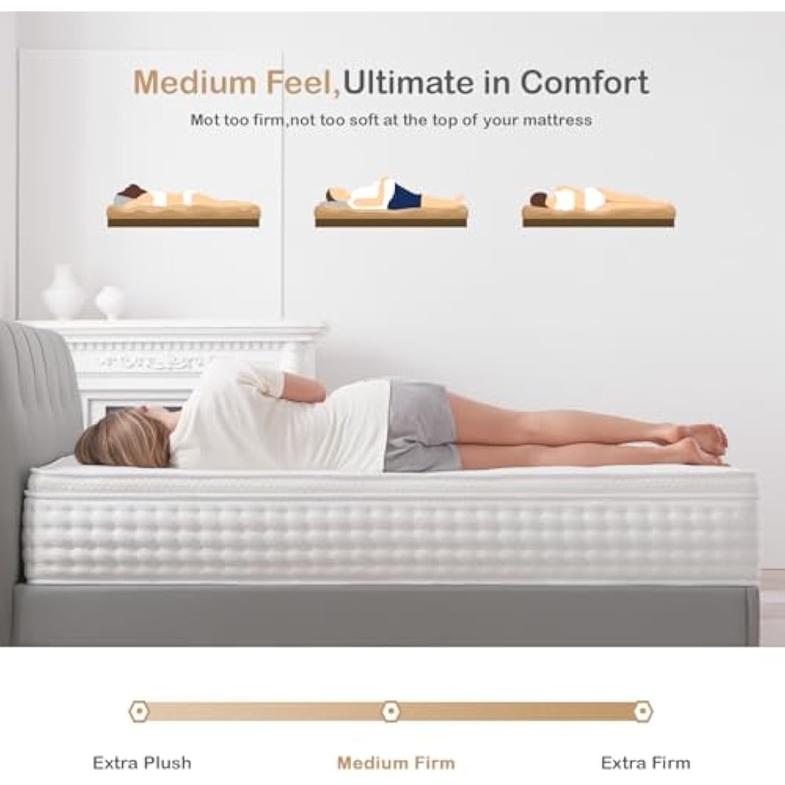 Hiepunos Double Mattress,10.2 INCH Hybrid Memory Foam and Individually Pocket Spring,4FT6 Double Bed Mattress Medium Firm,Ergonomic Pressure Reducing,Improve Sleeping(135x190x26cm)