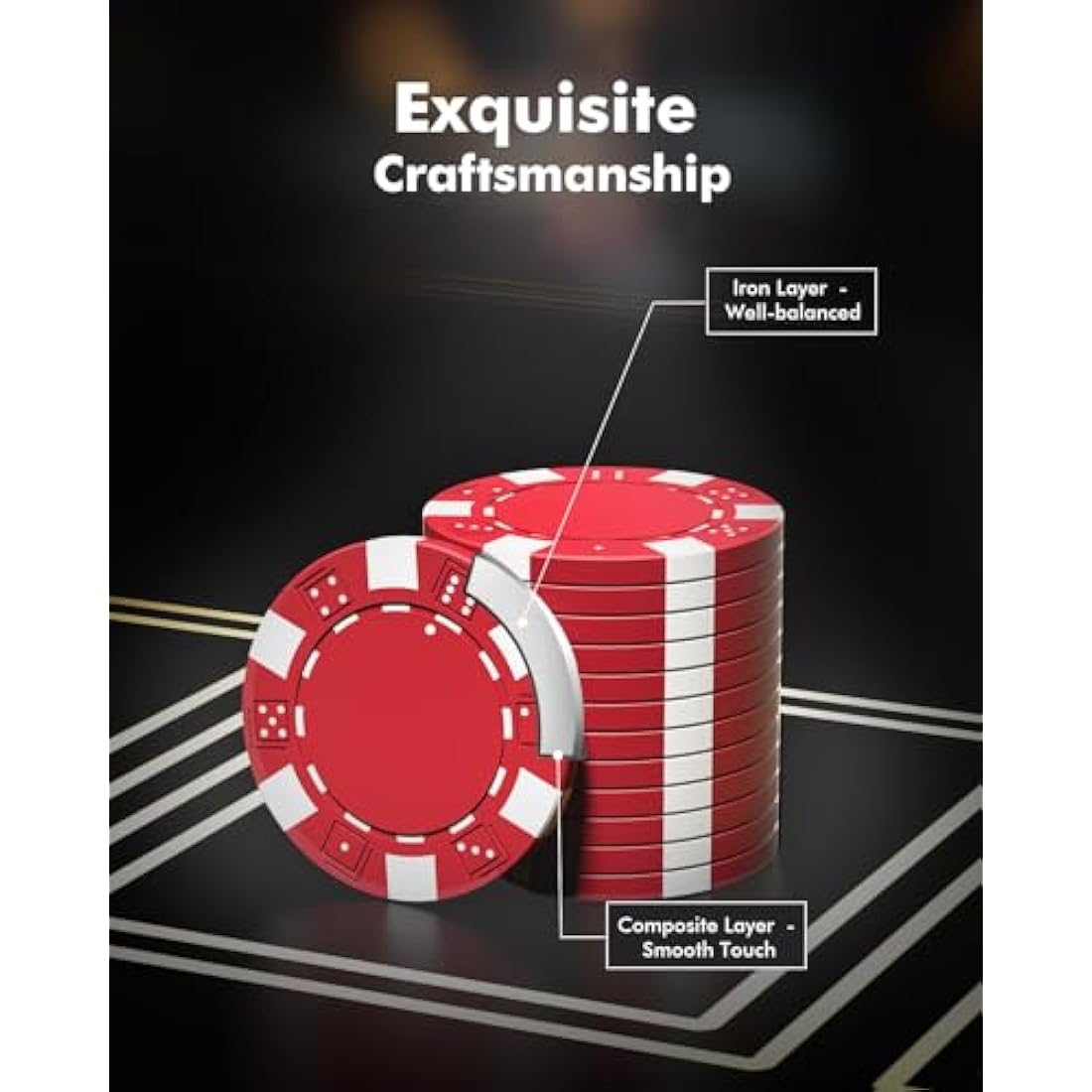 HEITOK Poker Chips, 500PCS Poker Chip Set with Aluminum Travel Case, Waterproof of 11.5 g Poker Set for Texas Holdem Blackjack Gambling