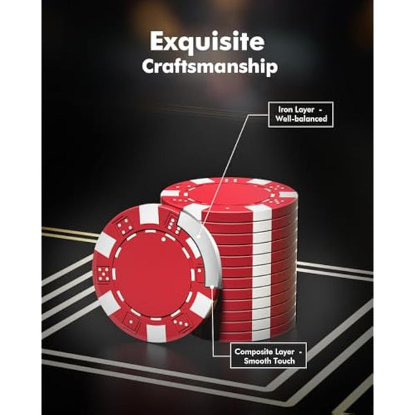 HEITOK Poker Chips, 500PCS Poker Chip Set with Aluminum Travel Case, Waterproof of 11.5 g Poker Set for Texas Holdem Blackjack Gambling