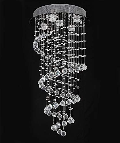 A1A9 Crystal Chandelier Ceiling Lights, Clear K9 Crystal Raindrop Elegant Spiral Ceiling Light Chrome Flush Mount Pendant Lamp Fixture for Livingroom Dining Room Hallway Stairway Foyer D40cm H80cm