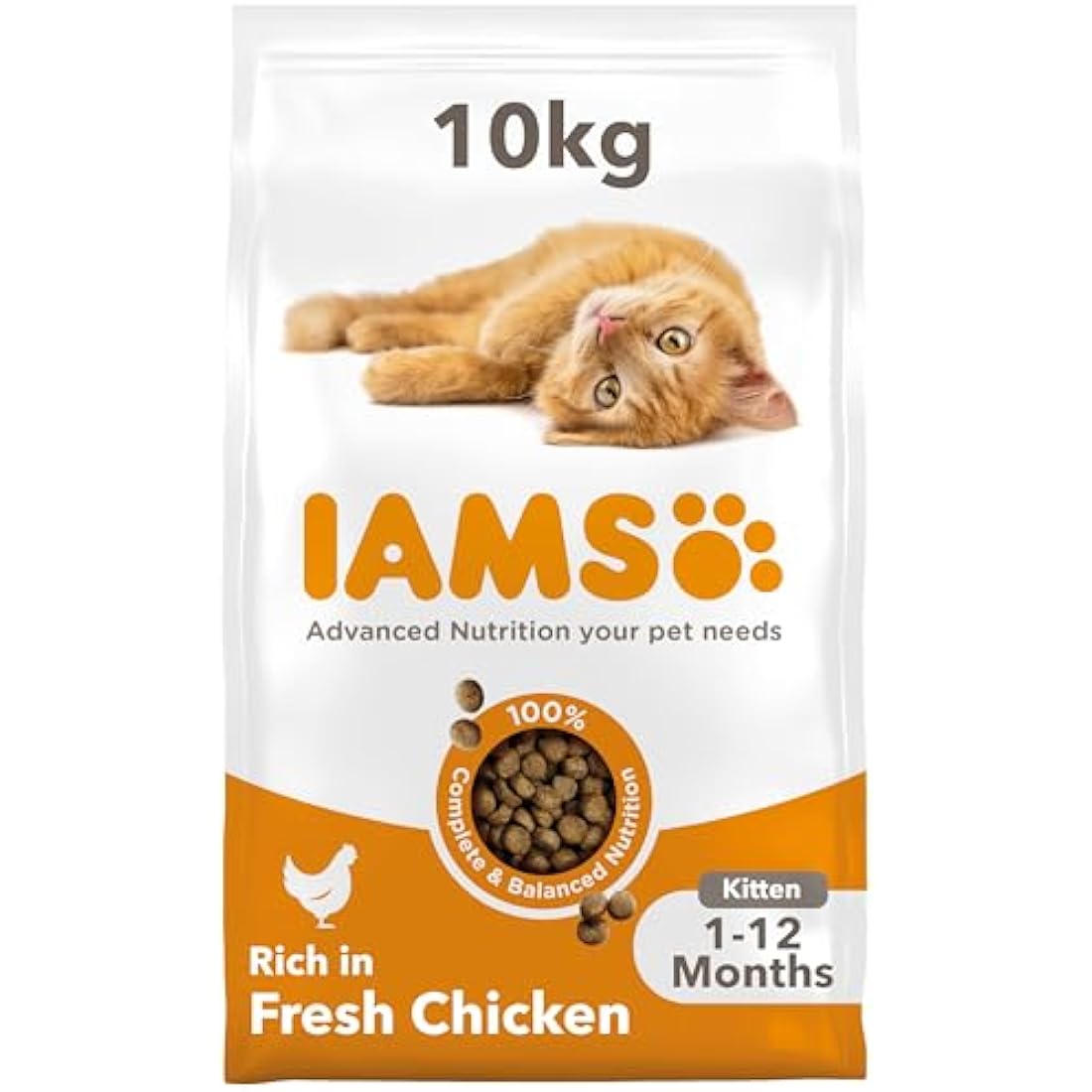 IAMS Kitten Complete Dry Cat Food Chicken 10kg - For Healthy Growth
